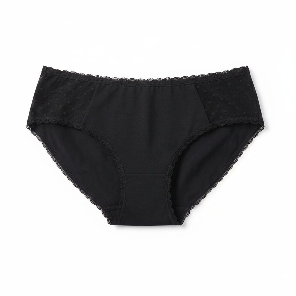 Black seamless bikini underwear on white background