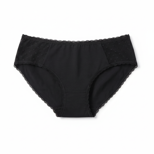 Black seamless bikini underwear on white background